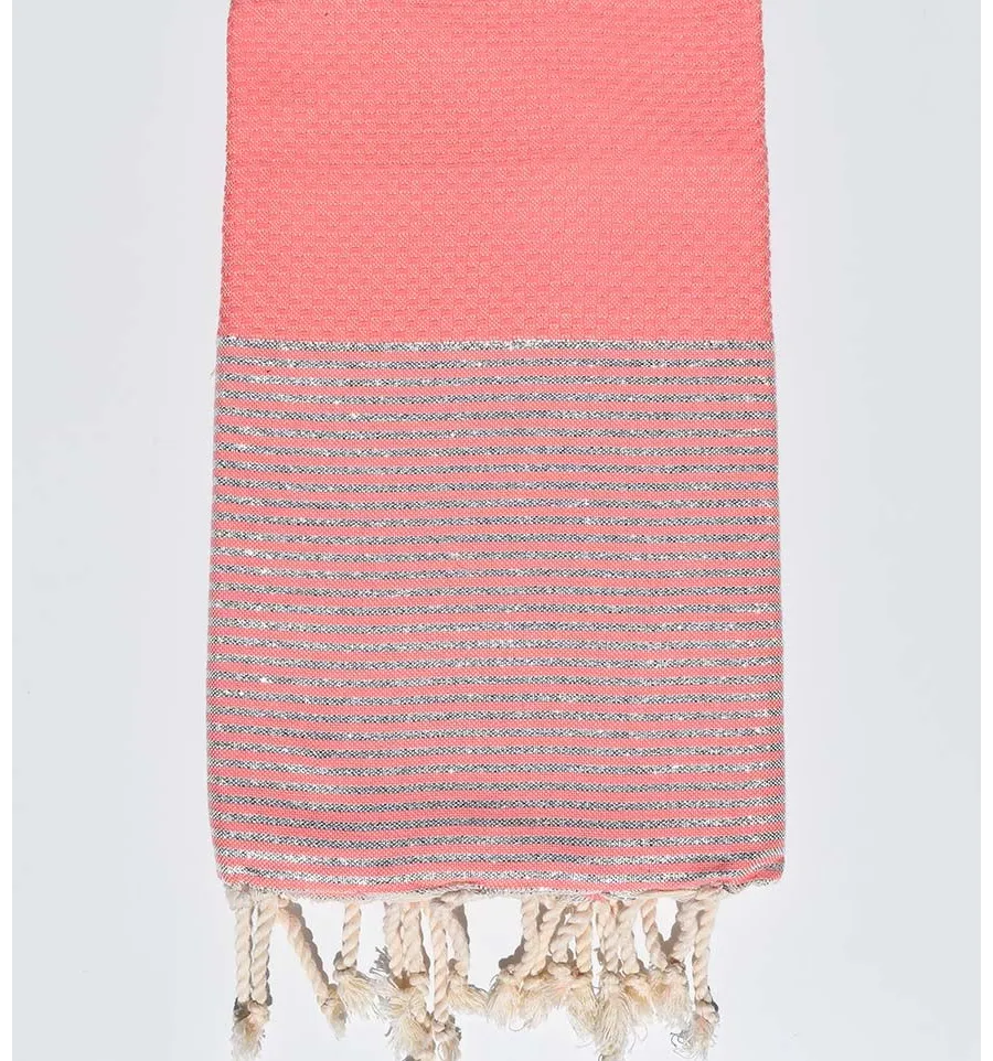 Telo mare nido d'ape rosa chiaro incarnadine con lurex Fouta Tunisia - 1