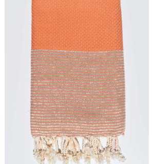 Telo mare nido d'ape arancio scuro con lurex Fouta Tunisia - 1