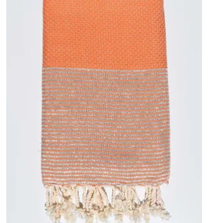 Telo mare nido d'ape arancio scuro con lurex Fouta Tunisia - 1