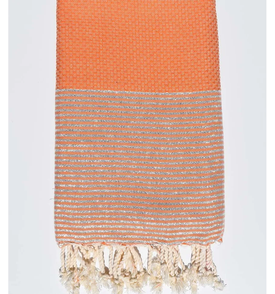 Telo mare nido d'ape arancio scuro con lurex Fouta Tunisia - 1