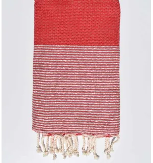 Telo mare a nido d'ape colore rosso con lurex argento Fouta Tunisia - 1