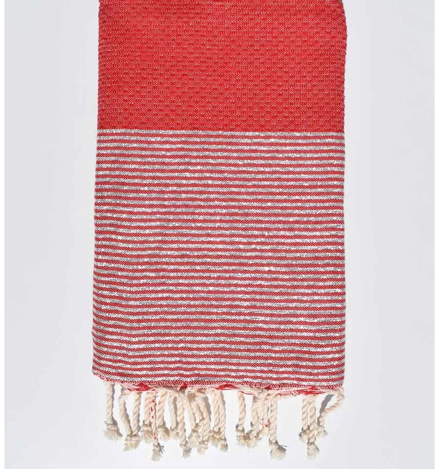 Telo mare a nido d'ape colore rosso con lurex argento Fouta Tunisia - 1