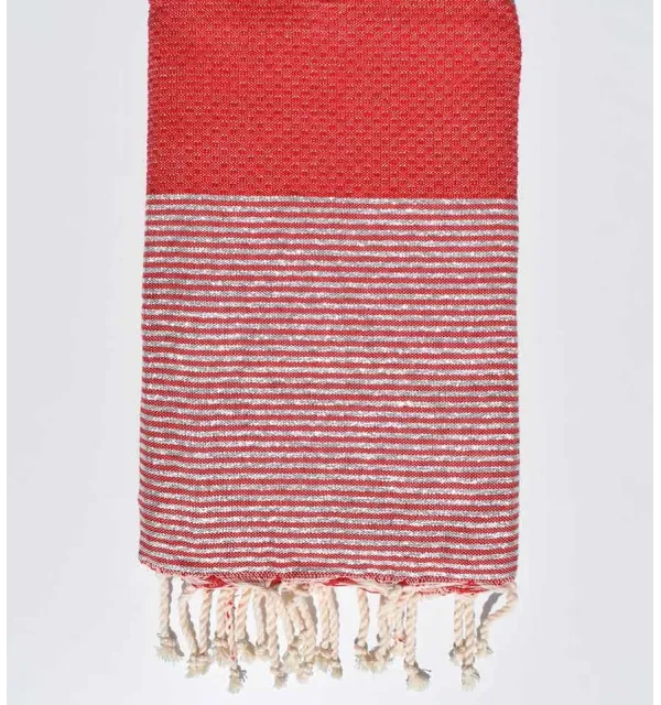 Telo mare a nido d'ape colore rosso con lurex argento Fouta Tunisia - 1