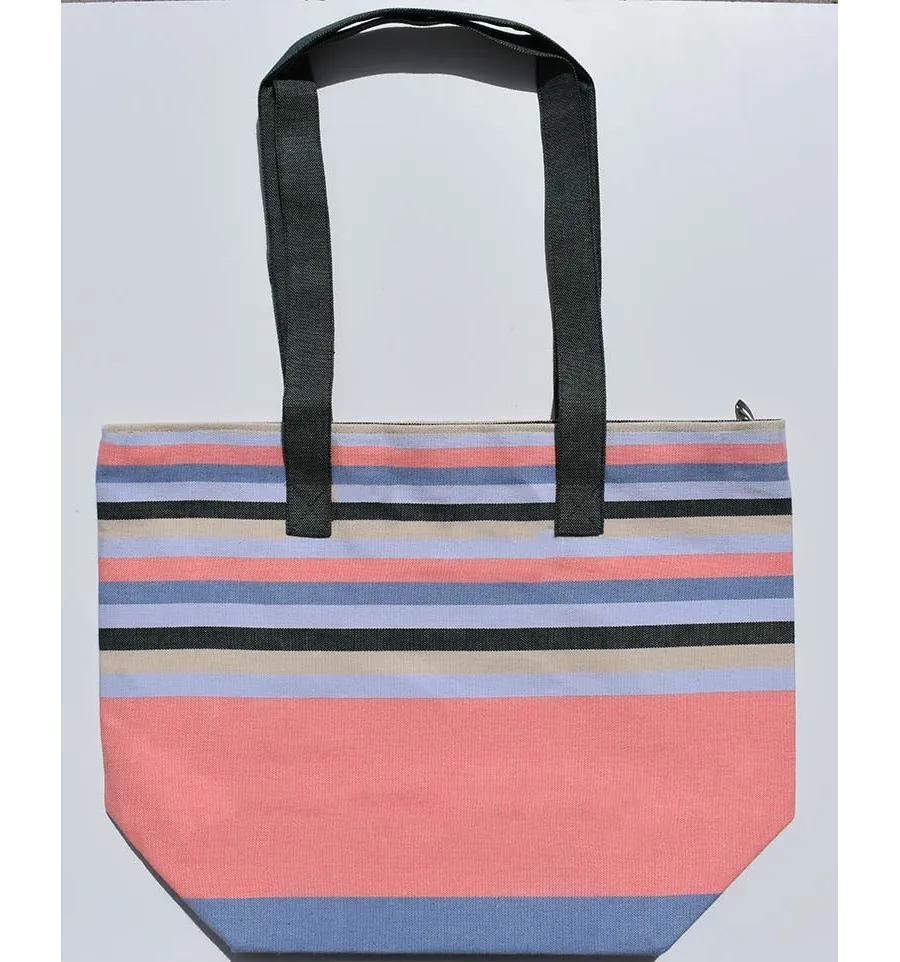 Borsa da mare in rosa incarnato, pervinca, verde scuro, blu guado e ecru Fouta Tunisia - 1