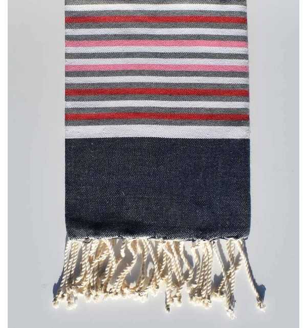 Telo mare per bambini blu notte, bianco, rosso, grigio e rosa chiaro Fouta Tunisia - 1