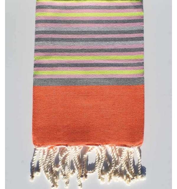 Telo mare per bambini arancione, grigio, rosa chiaro e giallo fluo Fouta Tunisia - 1