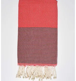 Fouta nido d'ape rosso con strisce anthracite Fouta Tunisia - 1