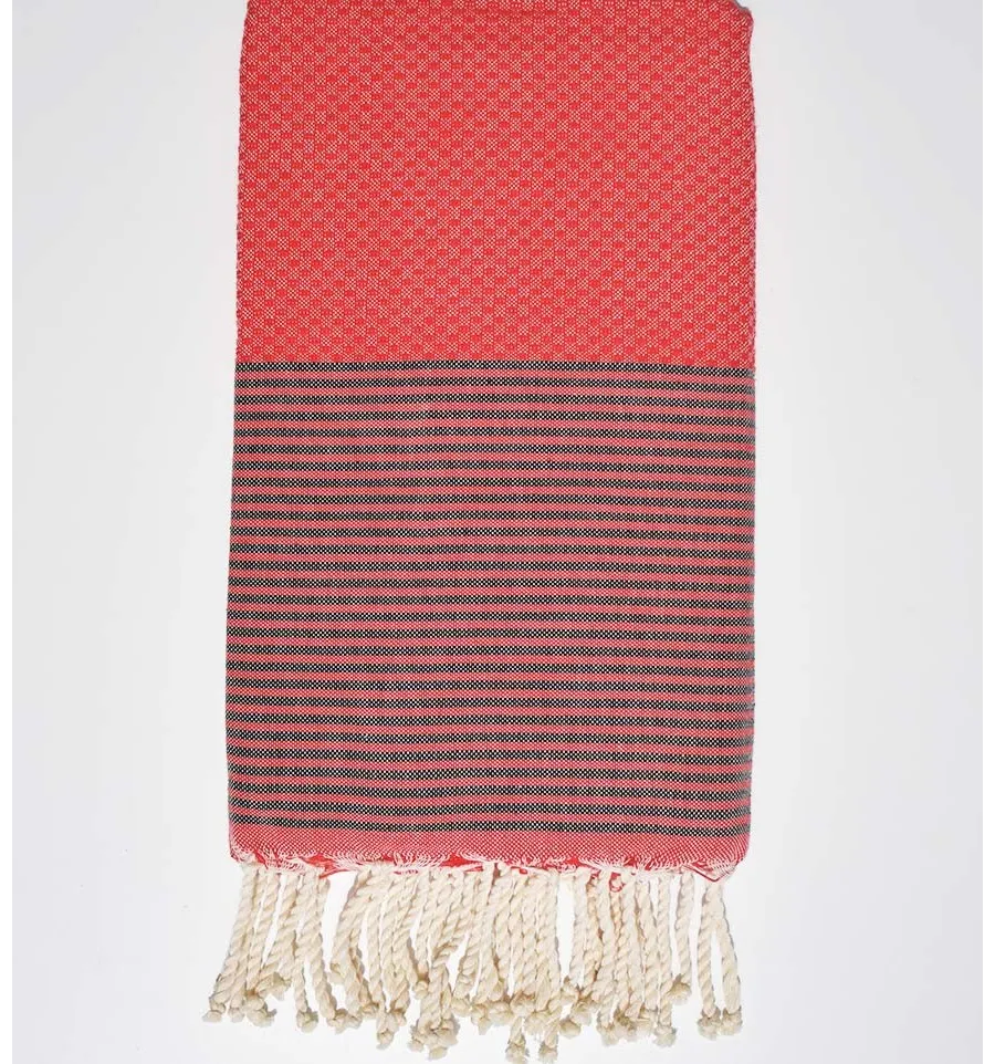 Fouta nido d'ape rosso con strisce anthracite Fouta Tunisia - 1