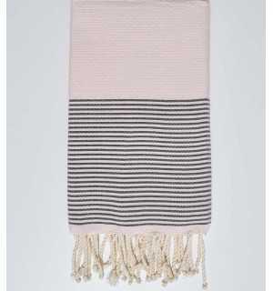 Fouta nido d'ape rosa con strisce anthracite Fouta Tunisia - 1