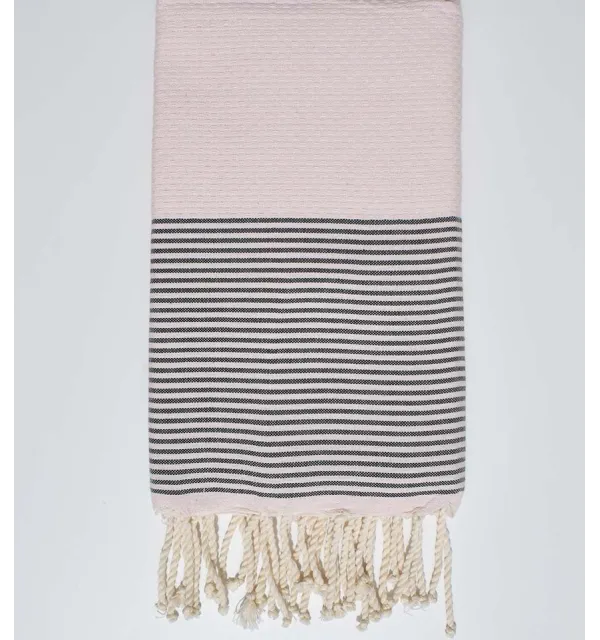 Fouta nido d'ape rosa con strisce anthracite Fouta Tunisia - 1