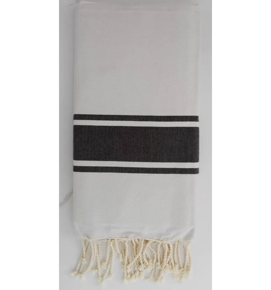 Fouta biancha con strisce nere 