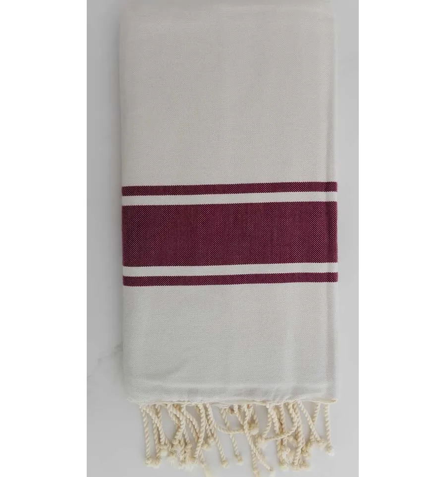 Fouta biancha con strisce melanzana 