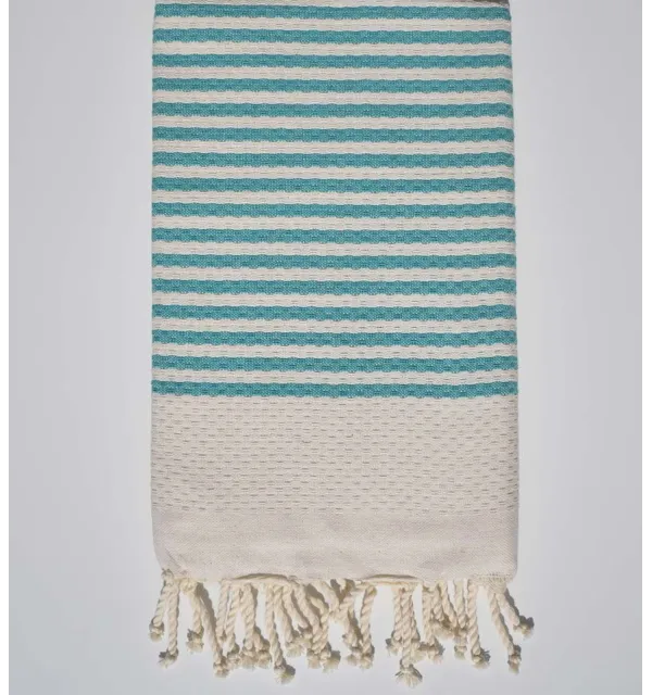 Telo mare nido d'ape con strisce 1 cm colore verde medio Fouta Tunisia - 1