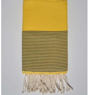 Telo mare a nido d'ape giallo con strisce ardesia Fouta Tunisia - 1