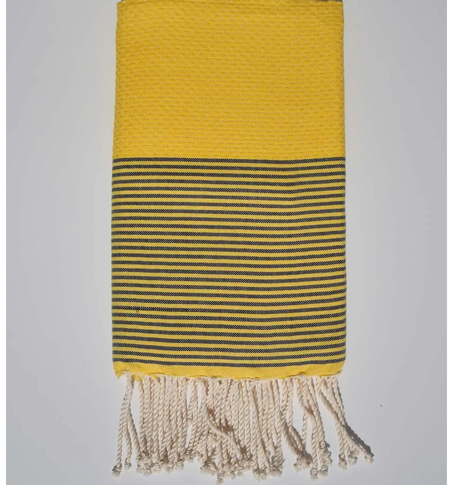 Telo mare a nido d'ape giallo con strisce ardesia Fouta Tunisia - 1