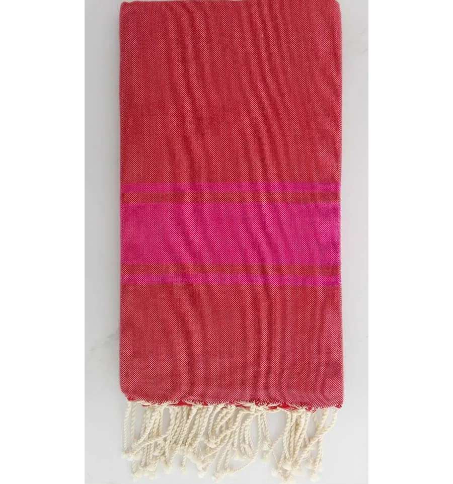 Fouta rosso cardinale con strisce rosa 