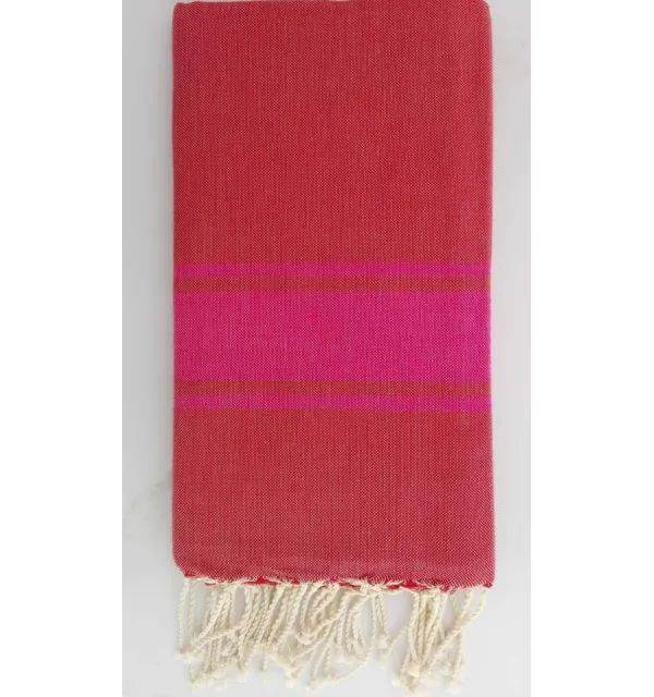 Fouta rosso cardinale con strisce rosa 