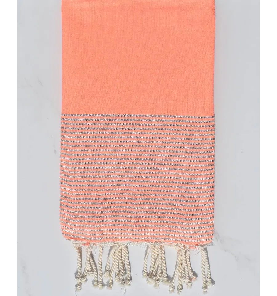 Telo mare piatto corallo neon con lurex Fouta Tunisia - 1