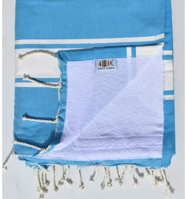 telo mare raddoppiato spugna blu celeste Fouta Tunisia - 1