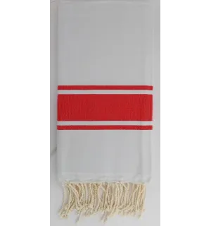 Fouta grigio chiaro con strisce rosse 