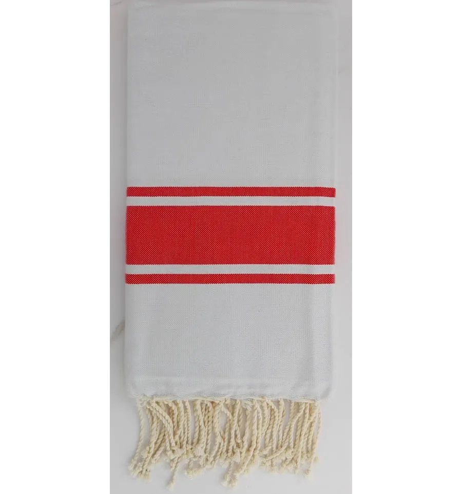 Fouta grigio chiaro con strisce rosse 