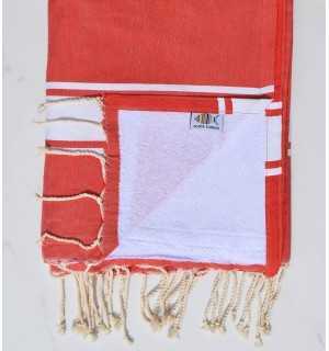 telo mare,raddoppiato spugna rosso e bianco Fouta Tunisia - 1