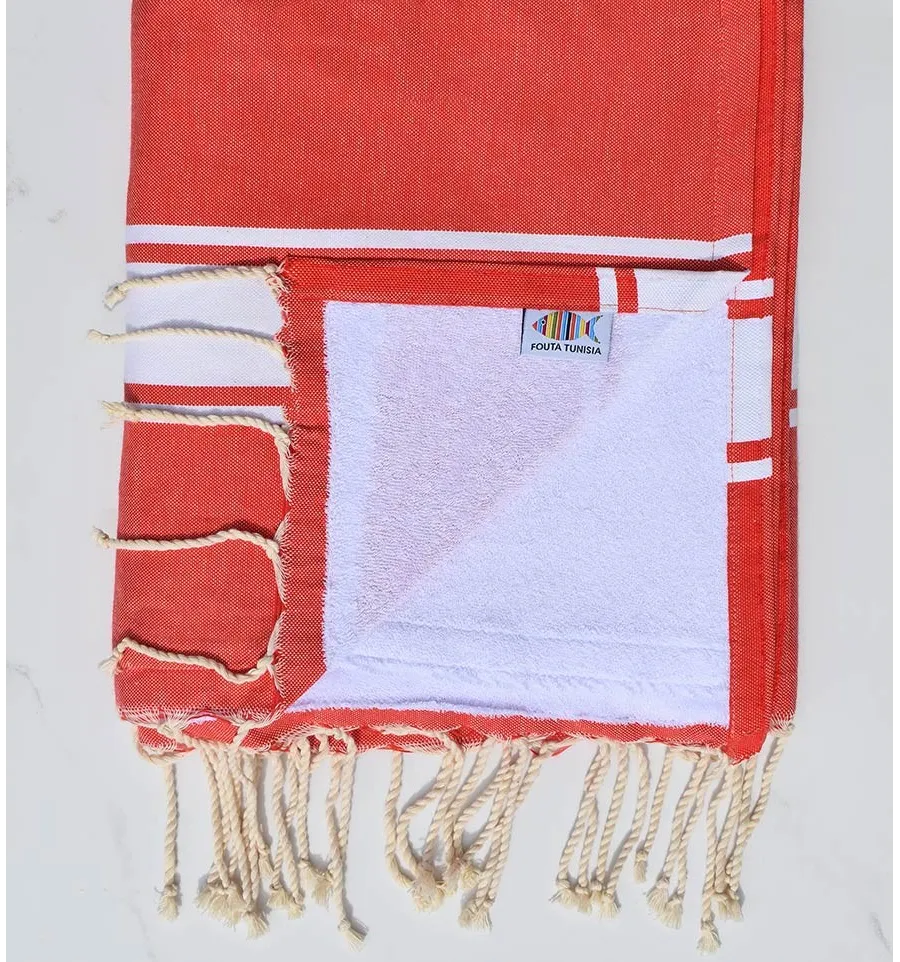 telo mare,raddoppiato spugna rosso e bianco Fouta Tunisia - 1