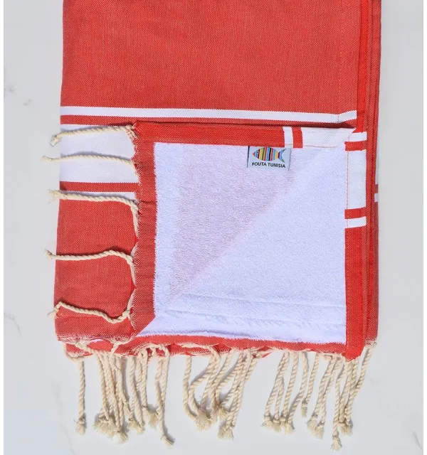 telo mare,raddoppiato spugna rosso e bianco Fouta Tunisia - 1