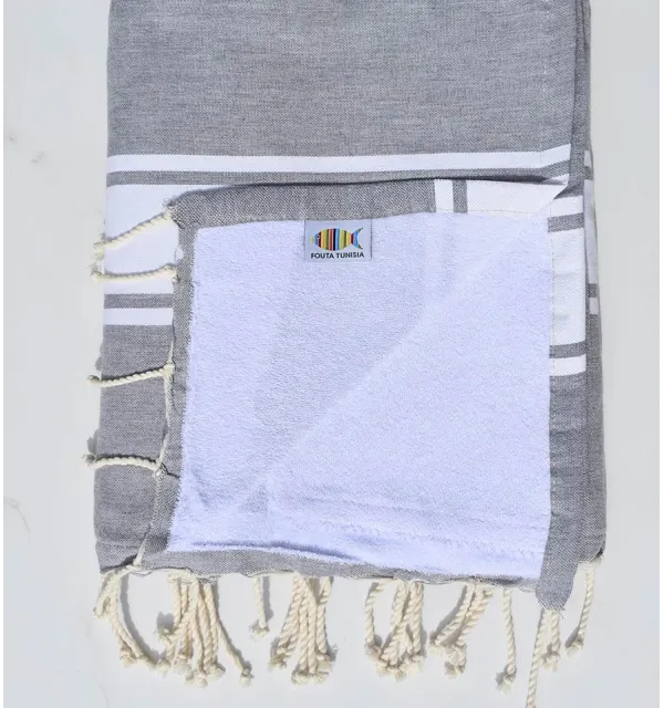 telo mare,raddoppiato spugna grigio e grigio antracite Fouta Tunisia - 1