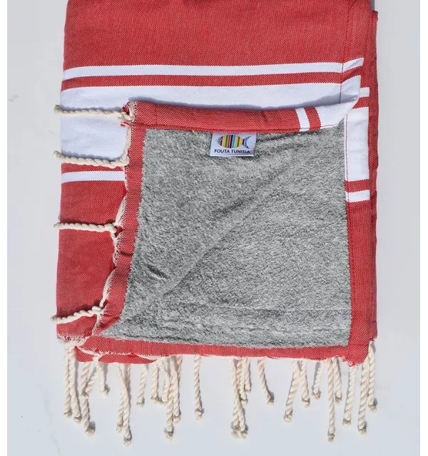 Fouta spugna rosso e grigio Fouta Tunisia - 1