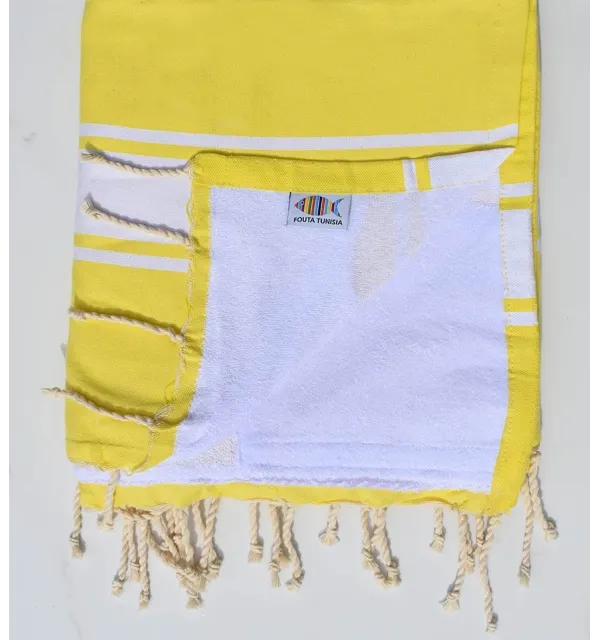 Telo mare raddoppiato spugna giallo cobalto e bianco Fouta Tunisia - 1