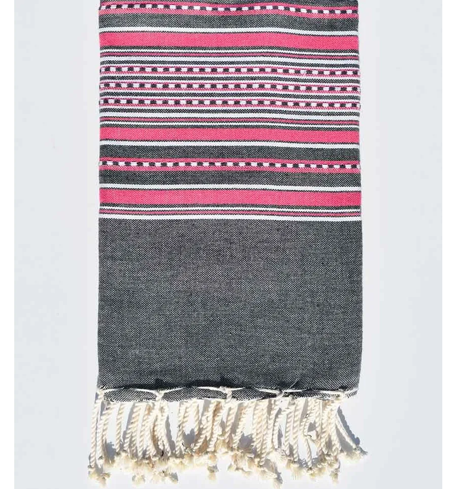 Telo mare arabesco grigio con righe rosa Fouta Tunisia - 1