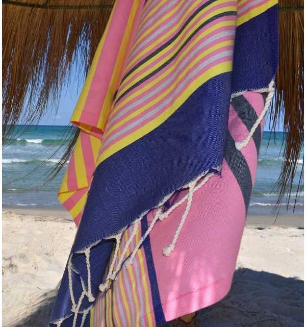 Telo mare 5 colori rosa, blu denim, giallo, grigio chiaro e antracite Fouta Tunisia - 6