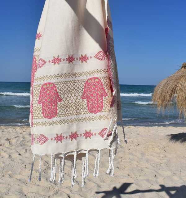 Fouta khomsa rosso violaceo Fouta Tunisia - 3