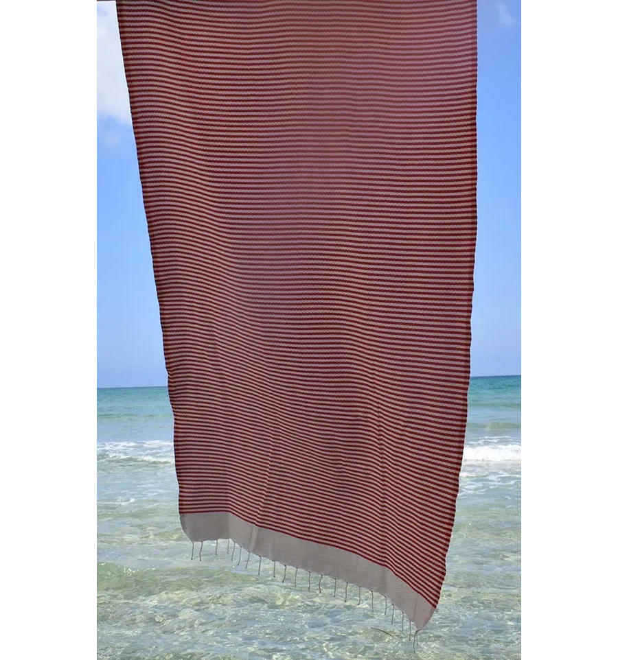 Fouta nido d'ape con strisce rosso veneziano Fouta Tunisia - 1