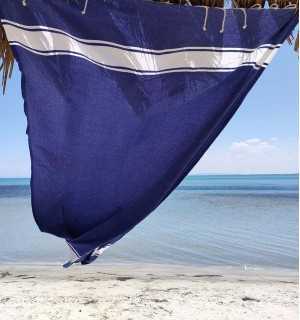 Telo mare piatta blu jeans con strisce Fouta Tunisia - 1