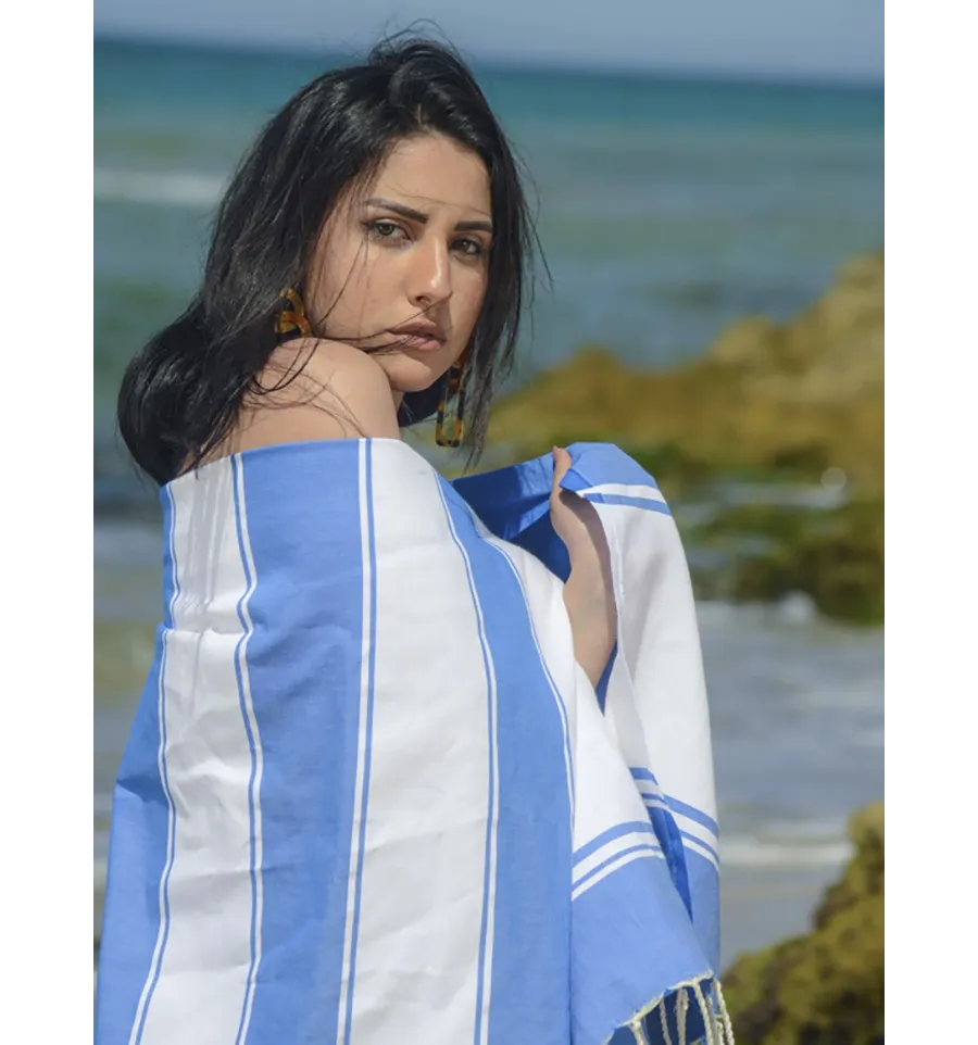 Telo mare bianco e blu Fouta Tunisia - 1