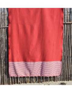 Telo mare nido d'ape rosso con strisce Fouta Tunisia - 1