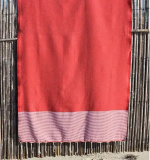 Telo mare nido d'ape rosso con strisce Fouta Tunisia - 1