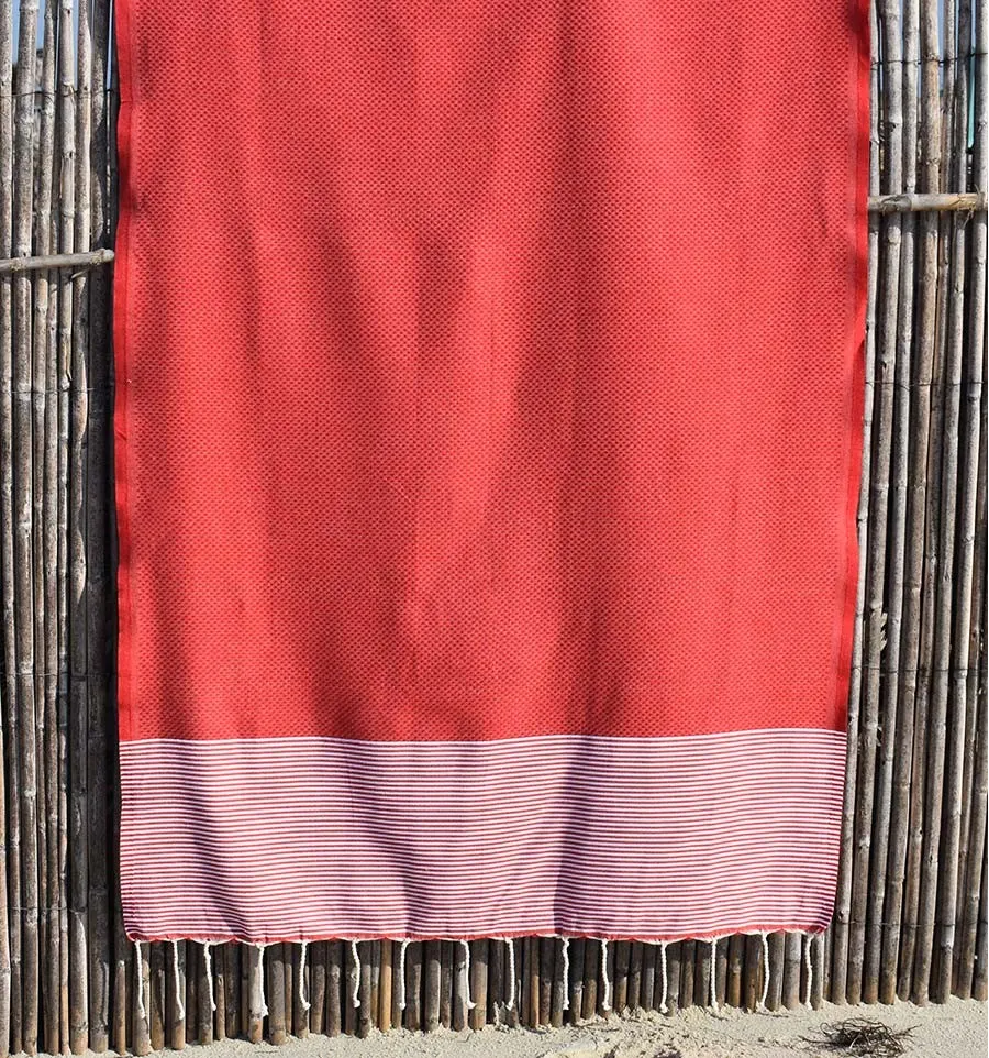 Telo mare nido d'ape rosso con strisce Fouta Tunisia - 1