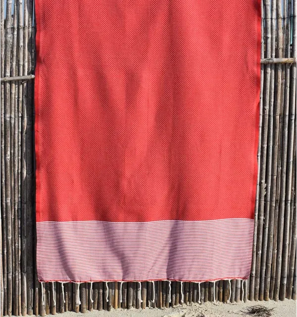 Telo mare nido d'ape rosso con strisce Fouta Tunisia - 1