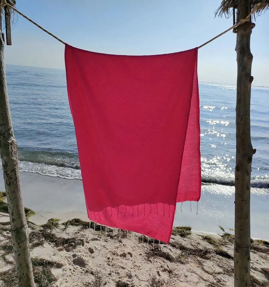 Telo mare nido d'ape unita rosa confetto Fouta Tunisia - 1