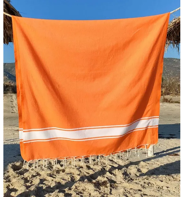 Fouta piatta arancione vivo Fouta Tunisia - 3