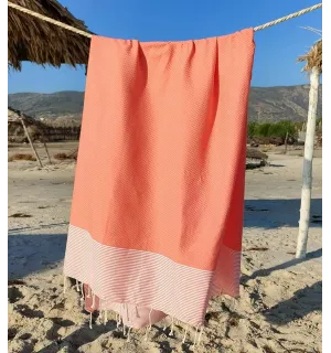 Telo mare a nido d'ape corallo chiaro Fouta Tunisia - 1