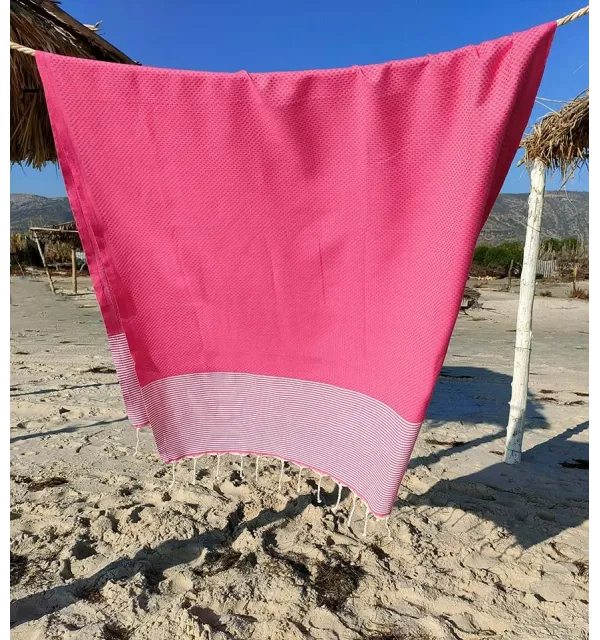 telo mare nido d'ape rosa fragola Fouta Tunisia - 1