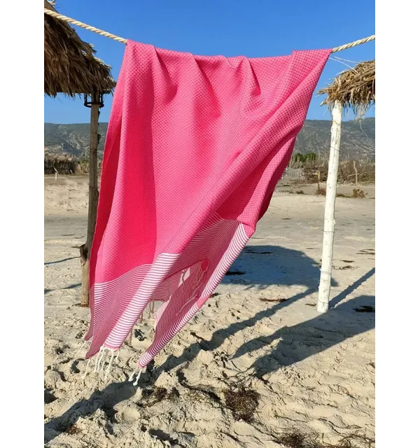 telo mare nido d'ape rosa fragola Fouta Tunisia - 3