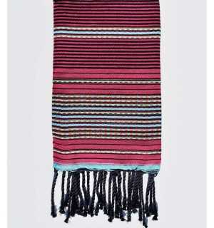 Telo mare arabesca rosa con righe nere e azzurre Fouta Tunisia - 1