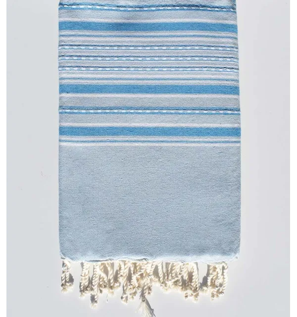 Telo mare arabesca azzurro con righe blu Fouta Tunisia - 1