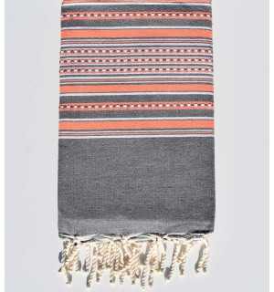 Telo mare arabesca grigio con strisce arancio neon Fouta Tunisia - 1