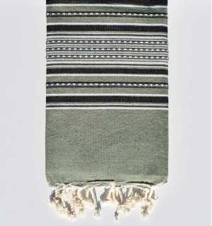 Telo mare arabesca verde muschio con righe grigio antracite Fouta Tunisia - 1